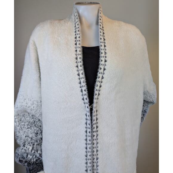 New Venario Long Cardigan Sweater Duster XXL White Gray Ombre Open Front Soft - Picture 2 of 12